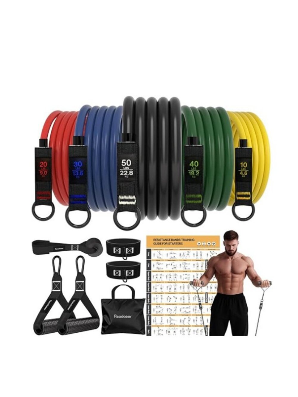 Readaeer Resistance Bands Set with Handles for Home Gym Fitness Yoga Workout Kit